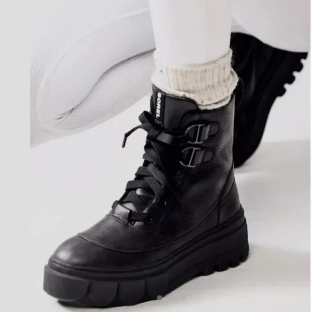 Sorel Caribou Boot Lace Up Black Leather Rubber Size 8 New - Picture 1 of 7